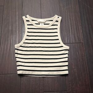H&M Black and Cream Striped Crop Top